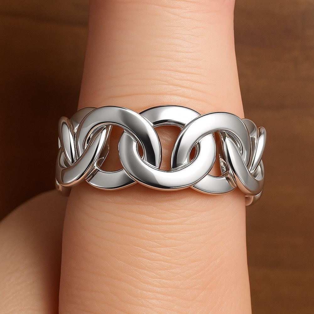 Sterling Silver Interlocking Circle Link Ring | C… - image 2